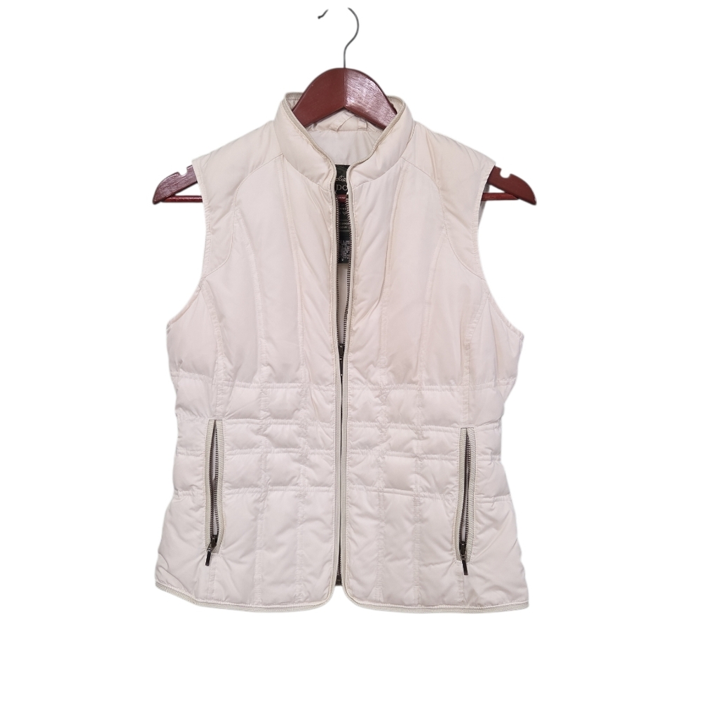 Eddie‎ Bauer Goose Down Women's Cream Quilted Vest Small Petite Outdoor Hiking